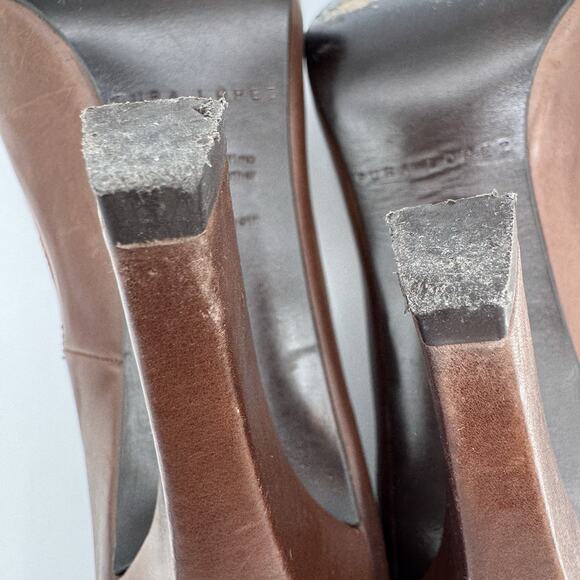 Pura Lopez Womens Leather Buckle Heel Shoes Size US 9 Brown Open Toe Y2K Office - Picture 11 of 11